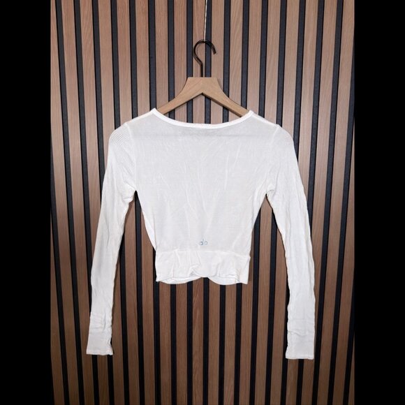 ALO Top XS Womens White Cover Long Sleeve Cropped Twist Front Ribbed - Picture 2 of 6